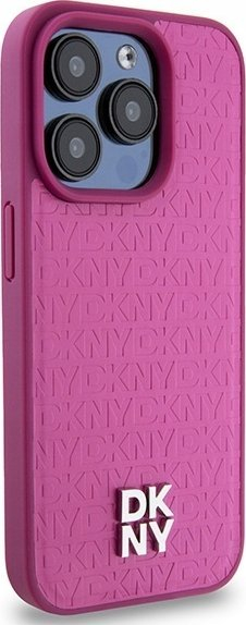 Kapak telefoni DKNY PU Leather Repeat Pattern Stack Logo MagSafe për iPhone 15 Pro, mbrojtës, rozë