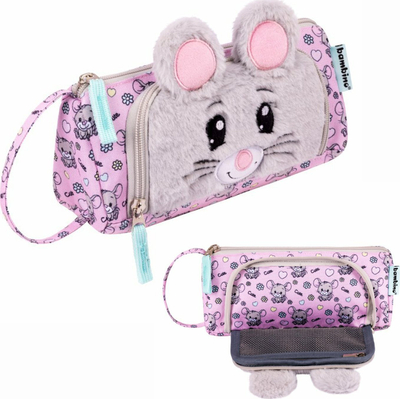 Penar trekëndor St. Majewski Pencil Case Triangular Mouse, me shumë ndarje, motiv miu, gri