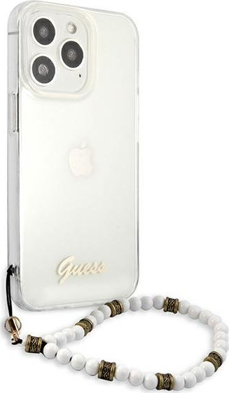 Mbështjellës telefoni Guess GUHCP13LKPSWH, për iPhone 13 Pro dhe 13 6.1", hardcase transparent, White Pearl