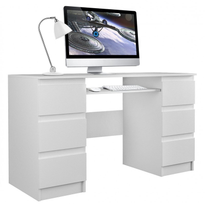 Tavolinë pune Abba Desk, 7 sirtarë, raft tastiere, e bardhë