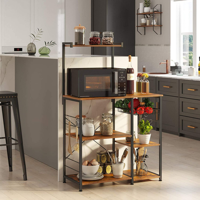 Raf kuzhine VASAGLE Baker’s Rack, 90 cm, me shportë metalike dhe 6 varëse, dru rustic brown dhe metal i zi