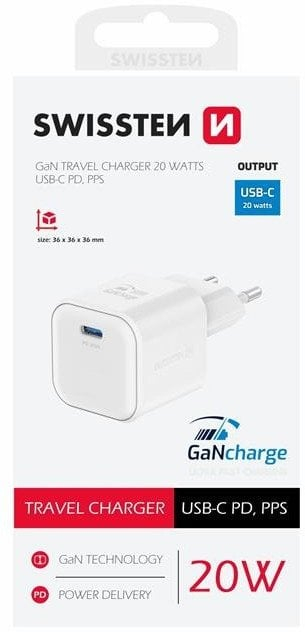 Karikues muri Swissten GaN, 1x USB C, 20W Power Delivery, i bardhë