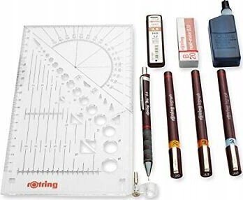 Сет технички пенкала Rotring Isograph со механичка пенкало, 0.5mm, мини HB