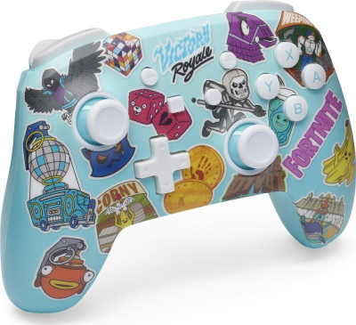 Kontrollor wireless PowerA Enhanced për Nintendo Switch, Fortnite Sticker Mania, Bluetooth, i kaltër