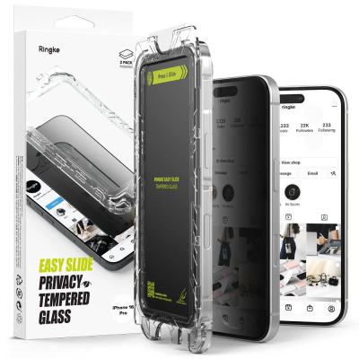 Xham mbrojtës Ringke Easy Slide Privacy, 2 copë, 9H, për iPhone 16 Pro, i zi