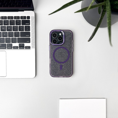 Kapak telefoni Glitter MagSafe, për iPhone 16 Plus, me shkëlqim, vjollcë