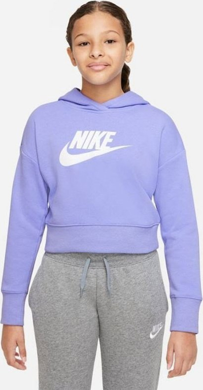 Bluzë me kapuç Nike Sportswear Club Crop French Terry për vajza, e shkurtër, e purpurt