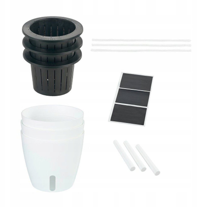 Set vazo lulesh Maximex, 3 copë, sistem vetëujitës, 13 cm, të bardha