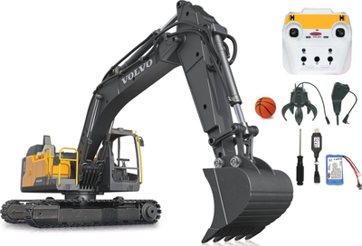 Lodër eskavator Jamara Volvo EC160E Metal, 1:16, me grab dhe çekiç prishës, e verdhë