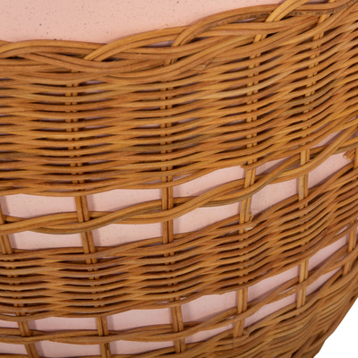 Tavolinë ndihmëse VILHENA HM18166, fiber cement, rattan, rozë natyrale
