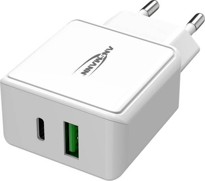 Karikues muri Ansmann HC218PD, 18W, USB A edhe USB C, i bardhë