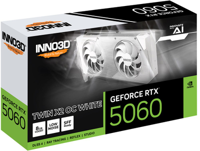 Kartë grafike Inno3D GeForce RTX 5060 Twin X2 OC, 8GB GDDR7, PCI Express, e bardhë