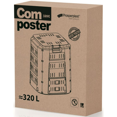 Komposter kopshti Prosperplast CompoGreen 320L, plastikë e fortë, i zi