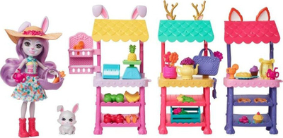 Set lodrash Mattel Enchantimals Bunny Market, kukull 15 cm, mbi 35 gjëra brenda, me shumë ngjyra