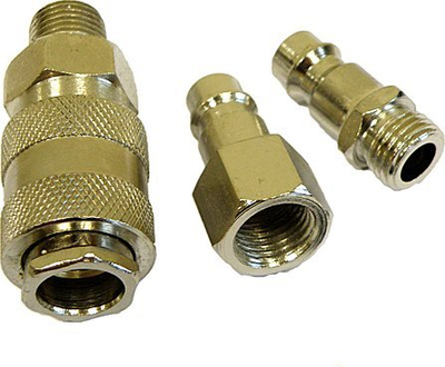 Set kuplungash pneumatike për zorrë, 1/4", 3 copë, metalik