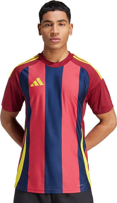 Fanellë sporti Adidas Striped 24 JSY M, AEROREADY, poliester 100%, e kuqe blu e errët e verdhë