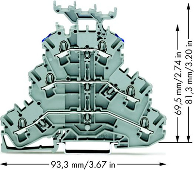 Bllok terminal Wago 2002-3233, 3 nivele, 2.5mm², gri