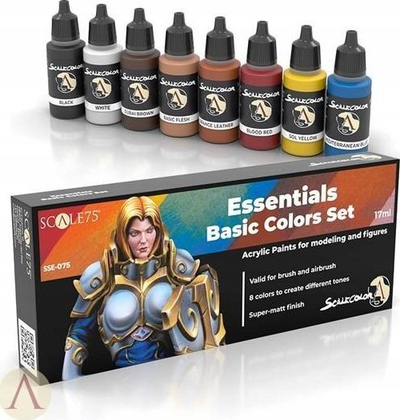 Set bojërash akrilike Scale75 Essentials Basic Colors, 8 copë, 17 ml