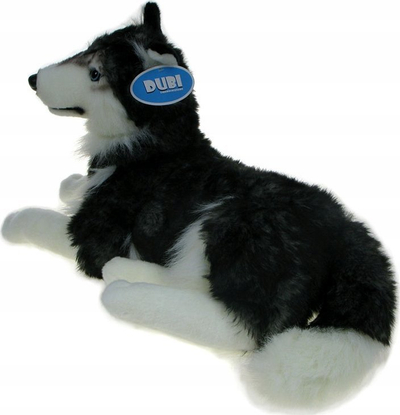 Lodër pelushi Dubi Husky i shtrirë, 60cm, gri me të bardhë