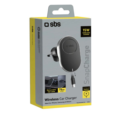 Mbajtëse makine SBS TESUPP15WRETRACABL me karikues wireless 15W, MagSafe, e zezë