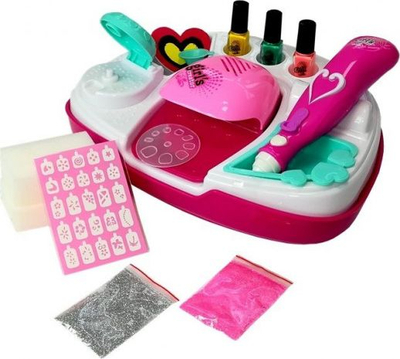 Set manikyri për kalamoj Girls Creator Nail Art Studio, me tharëse thonjsh, me shkëlqyes e stampë, rozë