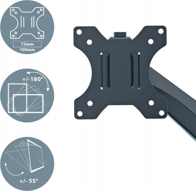 Krah monitori Leitz Ergo Space Saving, për dy monitorë, ergonomik, ngjyrë e zezë