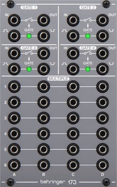 Modul Eurorack Behringer 173 Quad Gate Multiples, 4 gate shaper, seksion multiples, gri