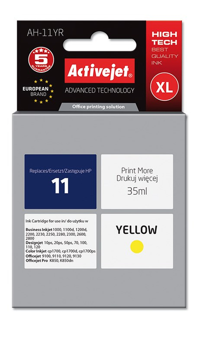 Ngjyrë për printer Activejet AH-11YR (zëvendësim për HP 11 C4838A), 35 ml, e verdhë