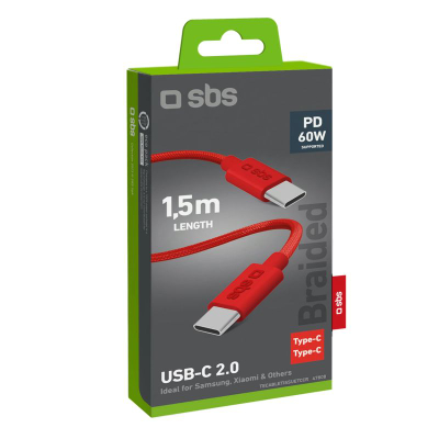 Kabllo USB C SBS TECABLETISSUETCCR, 2.0, 60W, 1.5m, e kuqe