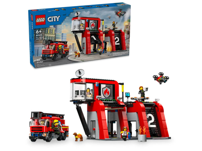 Set LEGO City Fire Station with Fire Truck, stacion zjarri, kamion zjarrfikës, shumëngjyrësh