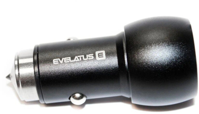 Karikuesi për veturë Evelatus EC7DC01, 3.1A, 2 porta USB, me vegël shpëtimi prej çeliku, i zi