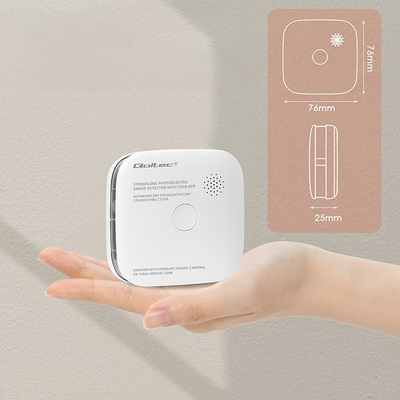 Detektor tymi Qoltec Tuya, Wi-Fi, alarm 85dB, i bardhë