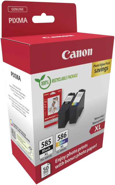 Fishek boje Canon PG-585XL CL-586, set 2 copë, rendiment i lartë, i zi edhe me ngjyra