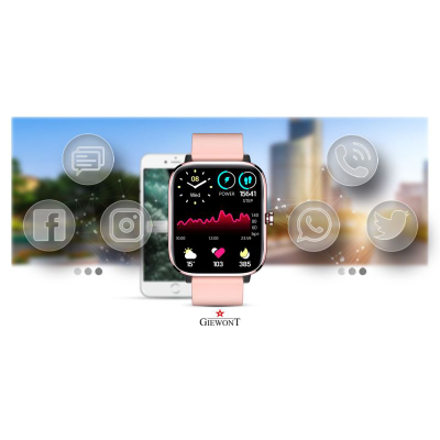 Smartwatch Giewont GW230-1, mat shëndetin, rrip silikoni rozë
