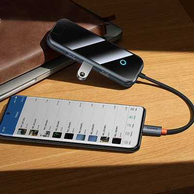 HUB USB Baseus Metal Gleam, USB C në 4x USB 3.0, 5Gbps, gri e errët