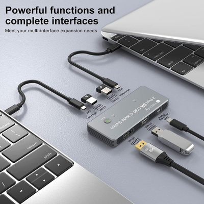 Ndërrues KVM Techly USB C, DisplayPort 1.4 8K, 2x USB C, 3x USB 2.0, i zi