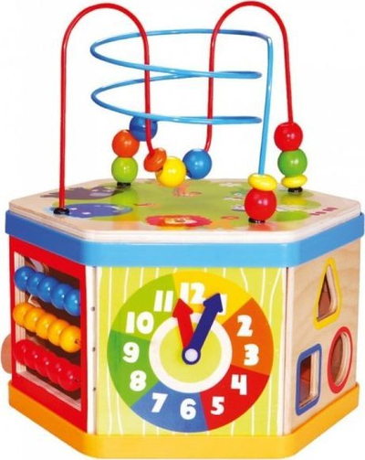 Lodër druri edukative Bino Activating Cube 7 in 1, 30 x 35 x 30 cm, shumëngjyrëshe