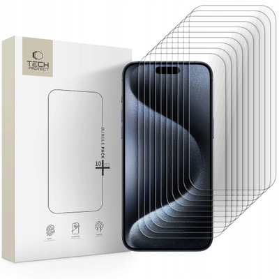 Xham mbrojtës Spigen TECH-PROTECT BUNDLE, 10 copë, për iPhone 15 Pro Max, transparent