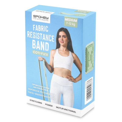 Shirit elastik fitnesi Spokey COTI FLEX Medium, rezistencë 7–12 kg, pëlhurë, jeshil