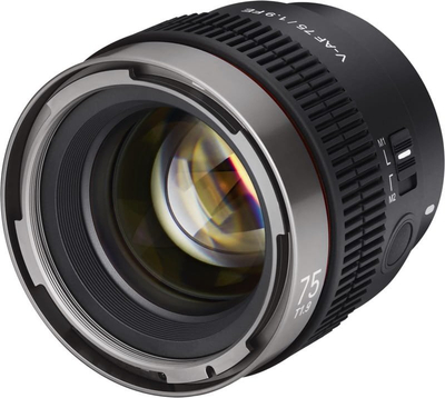Objektiv Samyang V-AF 75mm f/1.9 për Sony E, me fokus automatik, cine, i zi