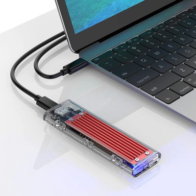 Kuti e jashtme SSD Orico TCM2 C3, M.2 NVMe, USB C 10Gb/s, e kuqe transparente