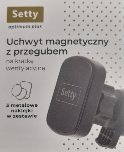 Mbajtës magnetik telefoni Setty Optimum Plus, për grilë ventilimi, rrotullim 360°, i zi