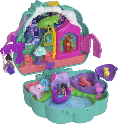 Set loje Mattel Polly Pocket Peacock Garden Compact, me kukulla dhe aksesorë, shumëngjyrësh