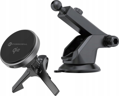 Mbajtëse magnetike për makinë Forcell F-Grip Rapid Charge, karikim wireless 15W Qi2, MagSafe, gri