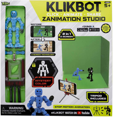 Set lodrash Zing Klikbot Zanimation Studio, stop motion, me tripod, shumëngjyrësh