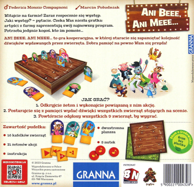 Табла игра Granna Neither Baa Nor Moo, кооперативна, за семејство, повеќебојна