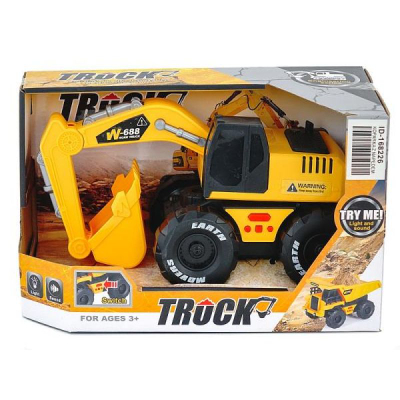 Lodër eskavator Truck W-688, me drita edhe zhurma, ecën me frikson, i verdhë