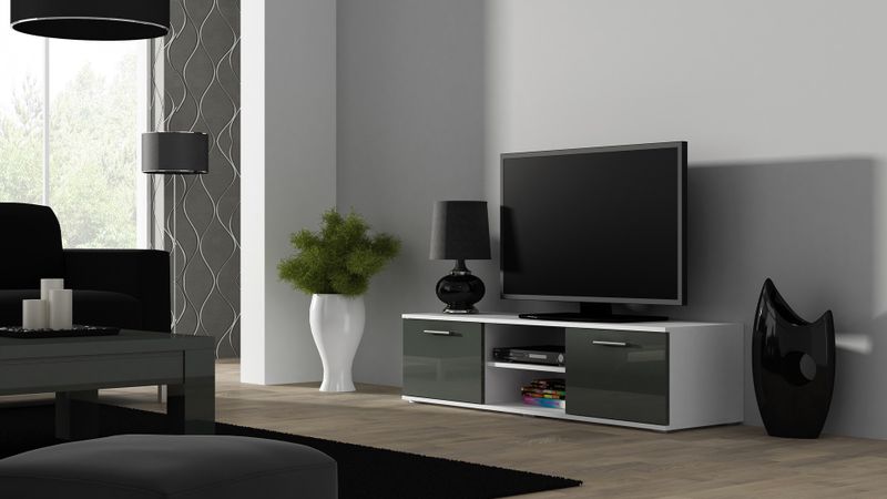 Komodë TV Bed Meble Soho 140, MDF, gri me shkëlqim