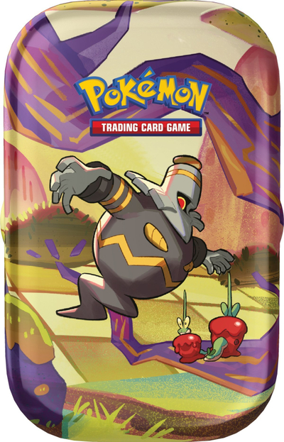 Kuti letra Pokemon TCG Scarlet &amp; Violet 6.5 Shrouded Fable Mini Tin, 2 booster packs, kuti e vogël metalike koleksionuese, me shumë ngjyra