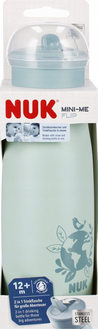 Shishe me pipëz NUK Mini-Me Flip, 500ml, çelik inox, jeshile pastel